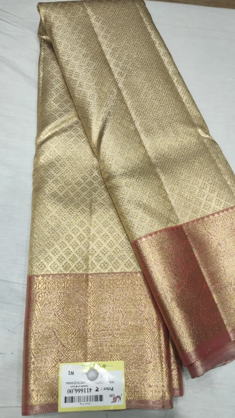 Cream Gold with Maroon and Gold Zari Border Silk Saree